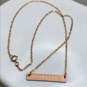 14k GF Gold Filled Chain Necklace Rose Gold Brushed Initial Letter K Bar Pendant